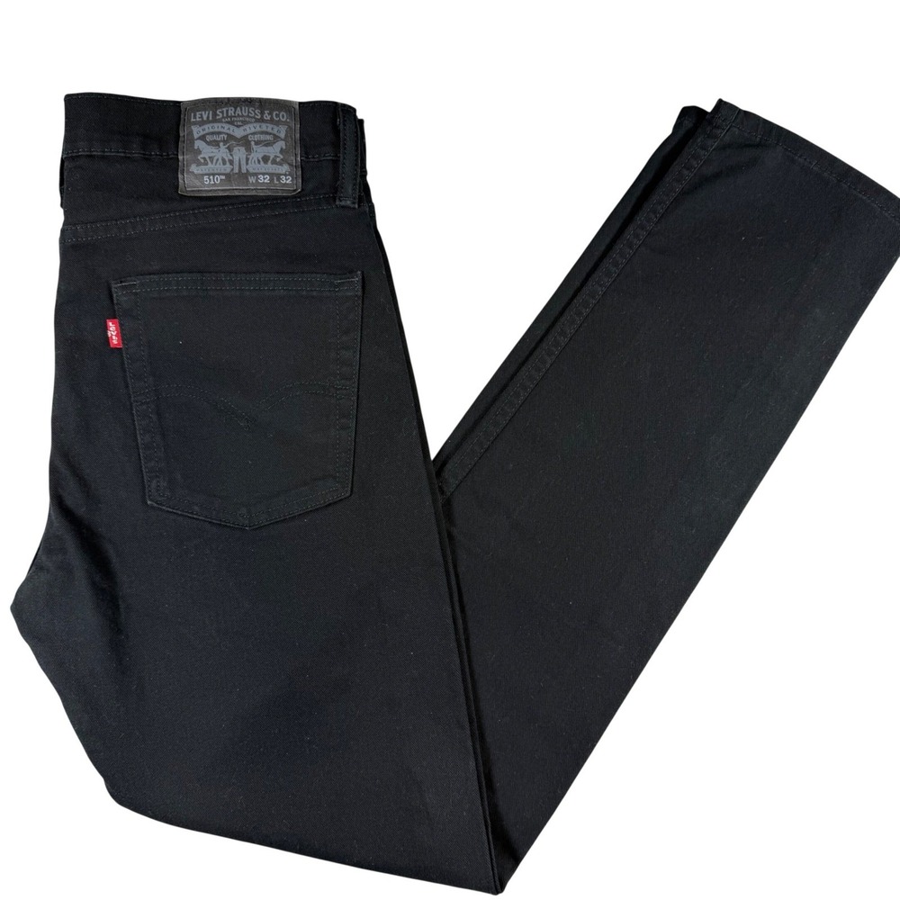Levi's 510 Skinny Fit Mens Black Denim Jeans W32 L32 Solid Dark Wash